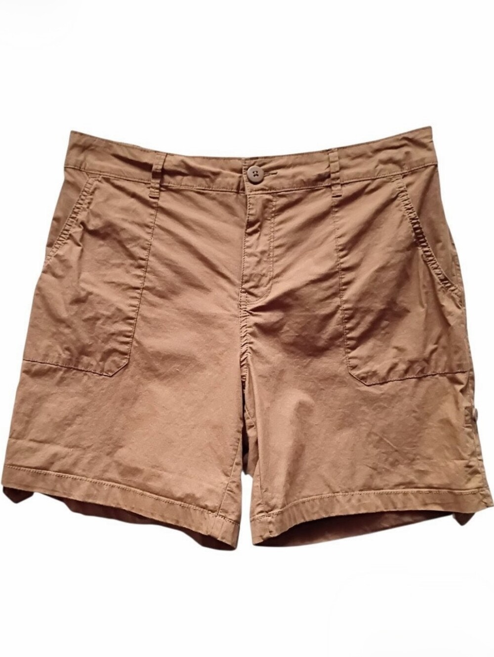 SOCIAL STANDARD by Sanctuary Shorts Dark Tan Roll Tab Hem Button Stretch MEDIUM - Picture 2 of 5